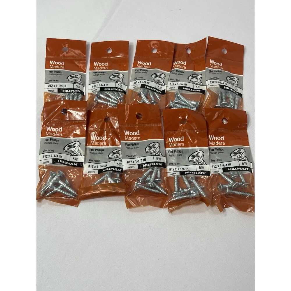 Lot Of 10 Packs (5 Screws) Hillman #12 X 1-1/4 In Flat Phillips Wood 490029